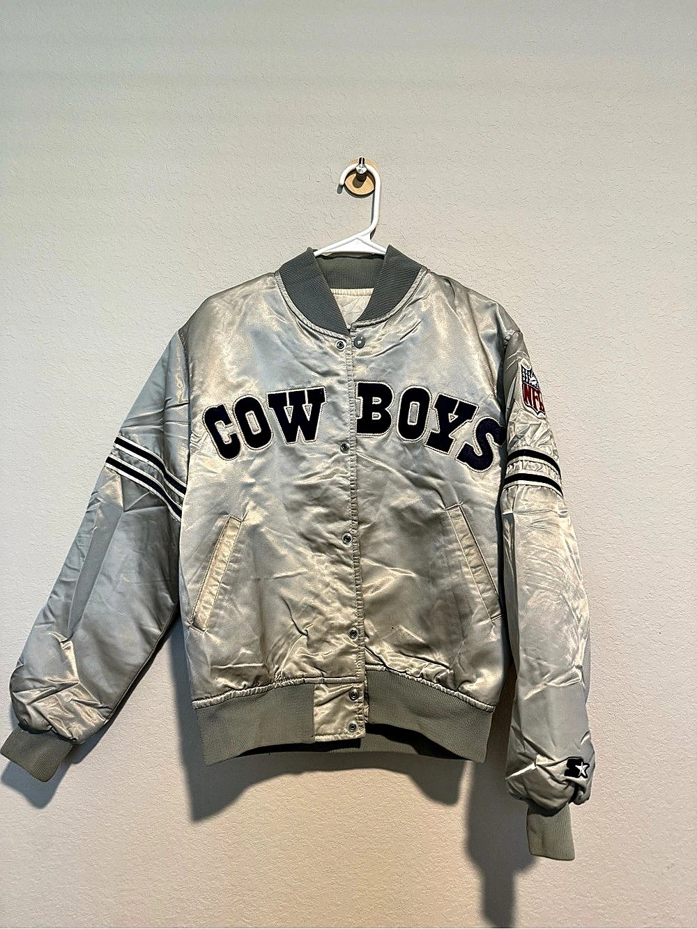 Vintage Starter Pro Line Satin Varsity Jacket in Silver